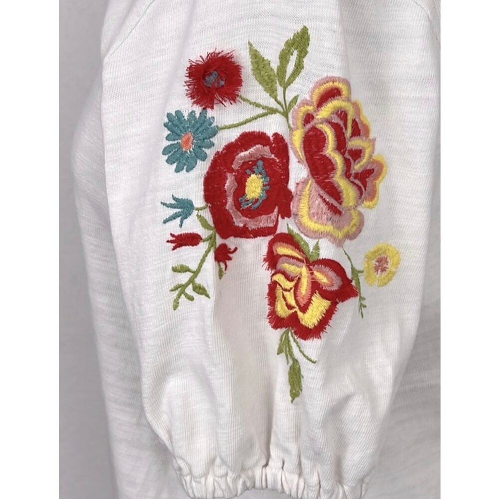 LOFT Women’s Cream Knit Top Floral Embroidered Sleeves Size large - Picture 2 of 11